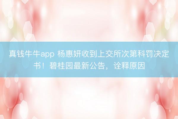 真钱牛牛app 杨惠妍收到上交所次第科罚决定书！碧桂园最新公告，诠释原因