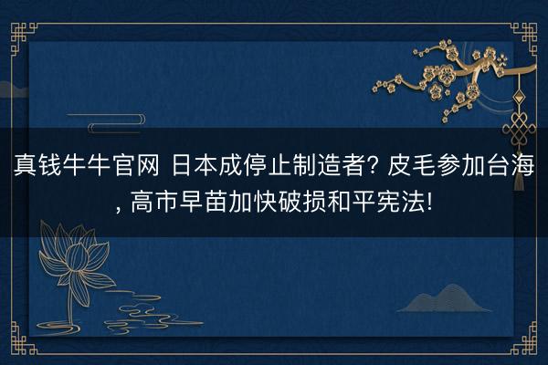 真钱牛牛官网 日本成停止制造者? 皮毛参加台海， 高市早苗加快破损和平宪法!