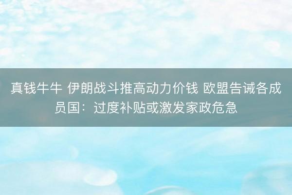 真钱牛牛 伊朗战斗推高动力价钱 欧盟告诫各成员国：过度补贴或激发家政危急