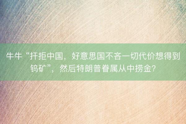 牛牛 “扞拒中国，好意思国不吝一切代价想得到钨矿”，然后特朗普眷属从中捞金？